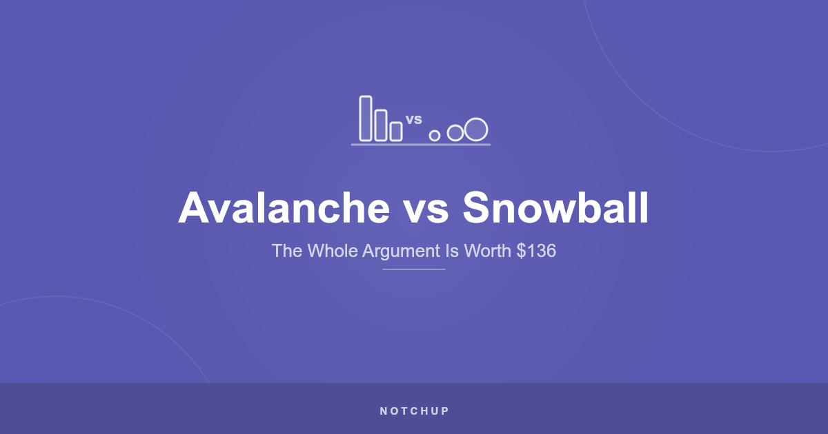Avalanche vs Snowball: bar and circle comparison icon on a purple background