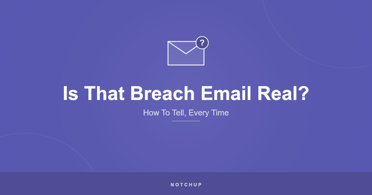 Is That Breach Email Real: envelope with question mark icon on a purple background